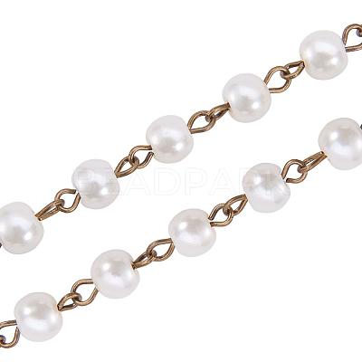 Handmade Round Glass Pearl Beads Chains for Necklaces Bracelets Making AJEW-JB00035-02-1
