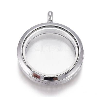 Flat Round Alloy Rhinestone Magnetic Locket Pendants PALLOY-WH0069-01-P-1