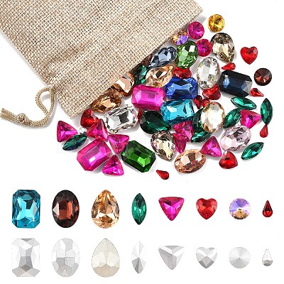 80Pcs 8 Styles Pointed Back Glass Rhinestone Cabochons RGLA-YW0002-08-1