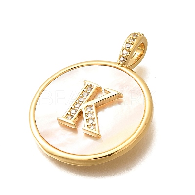 Rack Plating Brass Micro Pave Clear Cubic Zirconia Pendants with Shell KK-M309-42G-K-1