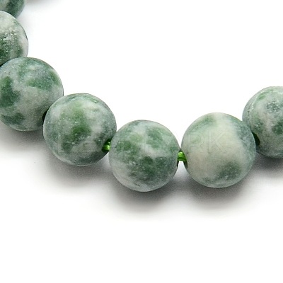 Frosted Natural Green Spot Jasper Round Bead Strands G-M064-8mm-10-1