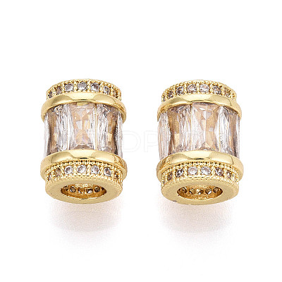 Brass Micro Pave Cubic Zirconia Beads KK-P237-02G-1