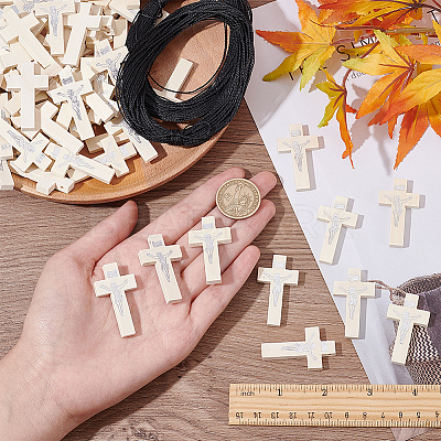 DIY Cross Pendant Necklace Making Kit WOOD-NB0002-10-1