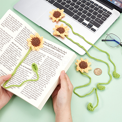 4Pcs Woolen Yarn Crochet Plant Bookmarks AJEW-CP0007-93-1