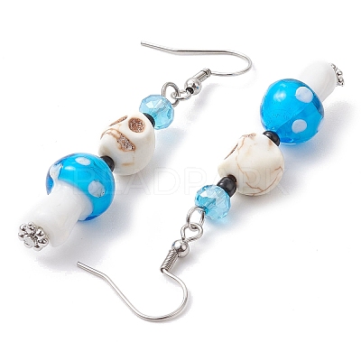 4 Pairs Dyed Synthetic Turquoise and Handmade Lampwork Beads Earrings EJEW-TA00417-1