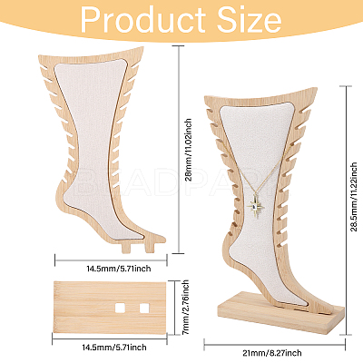 Foot Shaped Bamboo & Velvet Anklet Display Stands ODIS-WH0030-140B-1
