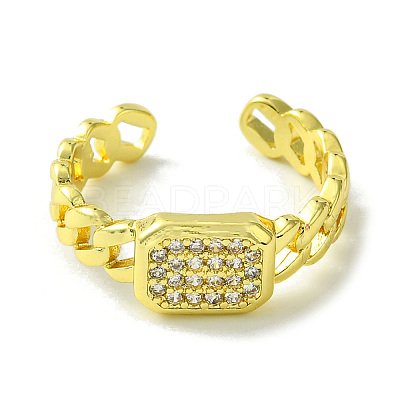 Brass Micro Pave Cubic Zirconia Open Cuff Rings RJEW-K256-35G-1