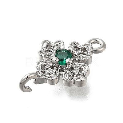 Brass Green Cubic Zirconia Clover Connector Charms KK-Q048-12P-1