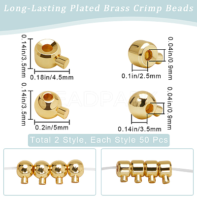 100Pcs 2 Styles Brass Crimp Beads KK-BBC0014-28G-1
