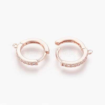 Brass Micro Pave Cubic Zirconia Huggie Hoop Earring Findings KK-O112-13RG-1