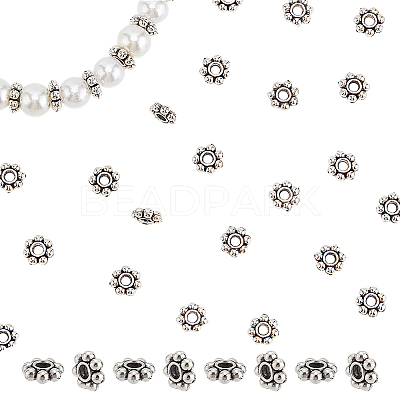 100Pcs Tibetan Style Alloy Beads Flower Spacer Beads TIBEB-LP0001-03-1