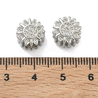 Flower Brass Micro Pave Clear Cubic Zirconia European Beads KK-D229-05P-1