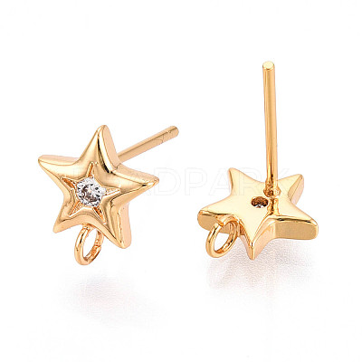 Brass Micro Pave Clear Cubic Zirconia Stud Earring Findings MAK-T011-11G-03-1