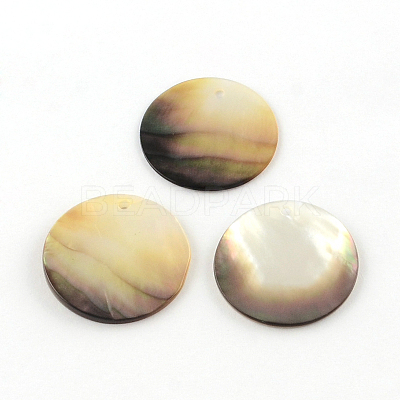 Flat Round Black Lip Shell Pendants SHEL-R009-32-1