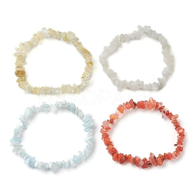 12 Constellation Natural Mixed Gemstone Chip Beaded Stretch Bracelets Sets for Women Men BJEW-JB10264-05-1