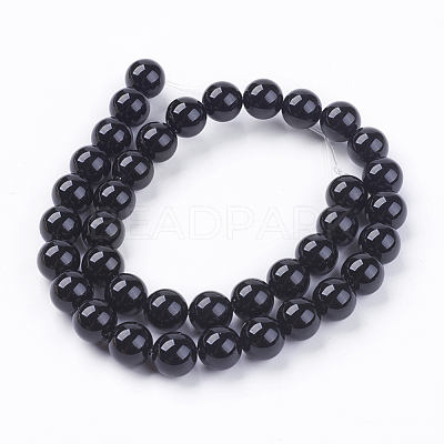 Natural Dyed & Heated Black Onyx Round Beads Strands X-G-L087-10mm-01-1