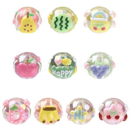 10Pcs 10 Styles DIY Handmade Transparent Acrylic Enamel Beads MACR-FS0002-41-1