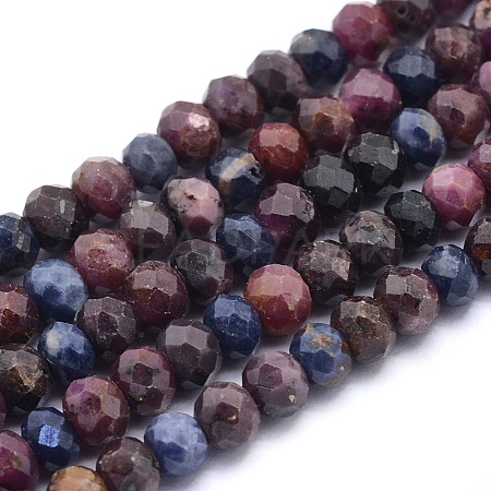 Natural Red Corundum/Ruby and Sapphire Beads Strands G-O172-03-1