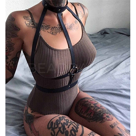 PU Leather & Alloy Harness Chest Waist Chain for Women WGB91D6-04-1