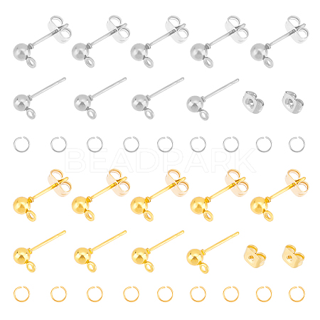 Unicraftale 120Pcs 2 Color Iron Ball Stud Earring Findings DIY-UN0004-38-1