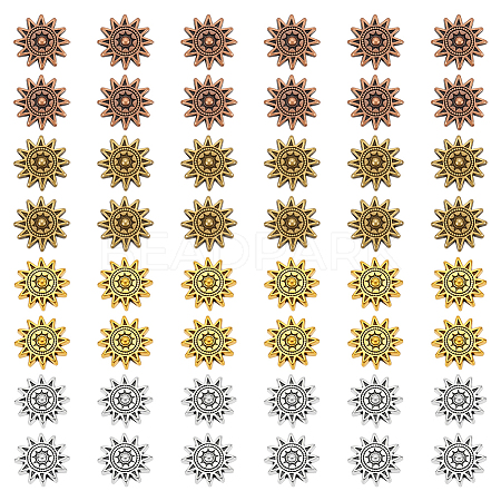 60Pcs 4 Colors Tibetan Style Alloy Sun Beads TIBEP-PH0001-84-1