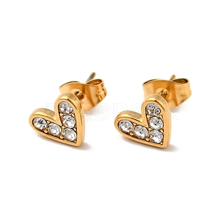 Ion Plating(IP) Heart 304 Stainless Steel Rhinestone Stud Earrings EJEW-A081-15G-02-1