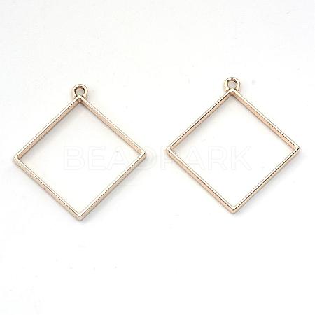 Rack Plating Alloy Rhombus Open Back Bezel Pendants PALLOY-S047-22E-FF-1