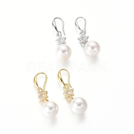 Shell Pearl Dangle Earrings EJEW-G263-14-1
