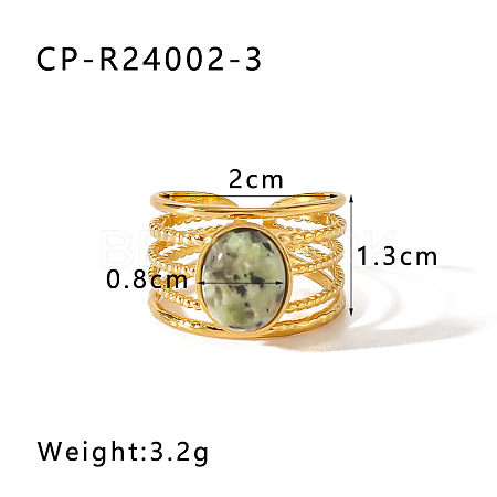 304 Stainless Steel with Synthetic African Turquoise(Jasper) Cuff Open Rings WGD4E42-03-1