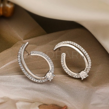 Brass Micro Pave Clear Cubic Zirconia Stud Earrings for Women EJEW-A110-04P-1