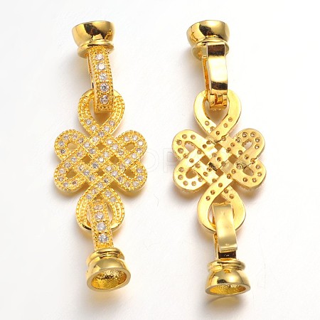 Chinese Knot Brass Micro Pave Cubic Zirconia Fold Over Clasps ZIRC-L036-05G-FF-1
