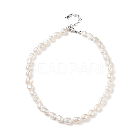 Natural Baroque Keshi Pearl Beaded Necklace with 304 Stainless Steel Clasp for Women NJEW-JN04083-1