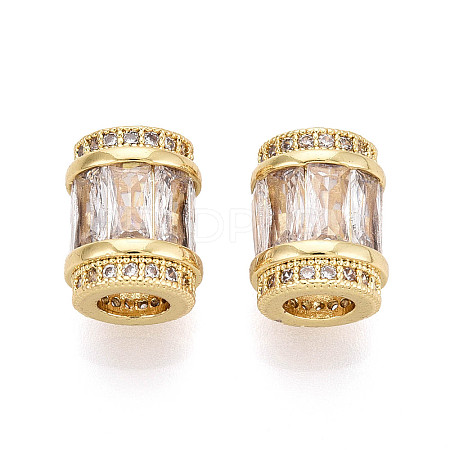 Brass Micro Pave Cubic Zirconia Beads KK-P237-02G-1