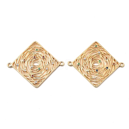 Brass Micro Pave Colorful Cubic Zirconia Hollow Connector Charms KK-K351-58A-G-1