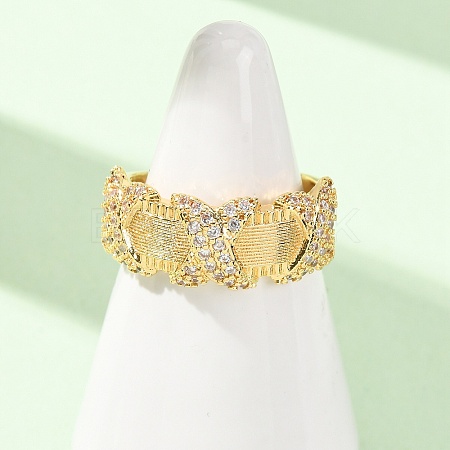 Brass Micro Pave Cubic Zirconia Cuff Open Rings CU-CBAB3AD-17G-1