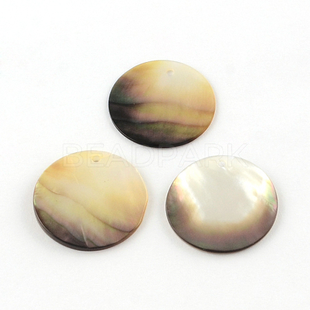 Flat Round Black Lip Shell Pendants SHEL-R009-32-1