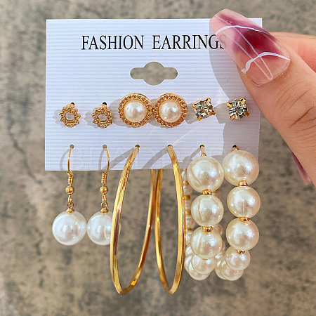 Alloy & Plastic Pearl & Rhinestone Earring Sets WG01624-16-1