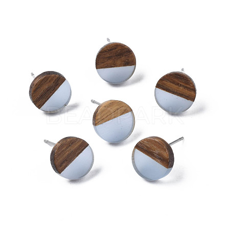 Transparent Resin & Walnut Wood Stud Earrings EJEW-N017-008-A01-1