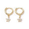 Clear Cubic Zircon Flower Dangle Hoop Earrings EJEW-B014-03G-1