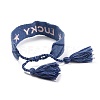 Word Lucky Polycotton(Polyester Cotton) Braided Bracelet with Tassel Charm LS-BJEW-F429-08-3