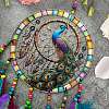Peacock Acrylic & Woven Net/Web with Feather Hanging Ornaments HJEW-A013-01-3
