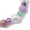 Round Natural Amethyst & Dyed Yellow Jade & Green Aventurine & Rhodonite & Nuggets Plastic Imitation Pearl Beaded Stretch Bracelets for Women BJEW-JB10629-4