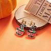 Halloween Pumpkin Alloy Enamel Dangle Stud Earrings EJEW-JE05248-3