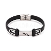 201 Stainless Steel Rectangle Link Bracelet with PU Leather Cord for Men Women BJEW-G649-07P-02-1