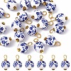20Pcs Blue & White Floral Printed Porcelain Pendants PALLOY-YW00112-02-1
