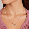 925 Stainless Steel Heart Pendant Necklaces with Cubic Zirconi and Natural Pearl NJEW-Z030-05G-3