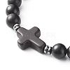 Energy Power Cross Beads Stretch Bracelets Set for Men Women BJEW-JB06891-9