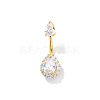 Geometric Brass Clear Cubic Zirconia Teardrop Curved Barbell Belly Button Rings for Women's Gift OY0687-3-2