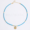 Stainless Steel Evil Eye Pendant Faceted Round Synthetic Turquoise Beaded Necklaces for Women Ion Plating(IP) JF6983-1-1