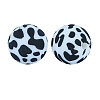 Round with Cow Print Pattern Food Grade Silicone Beads PW-WG66974-15-1